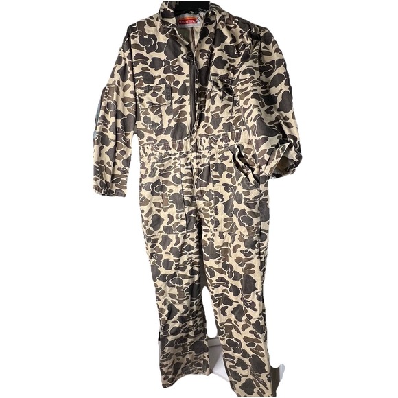 Vintage WINCHESTER "frogskin" Camouflage Hunting 1Pc Jumpsuit Coveralls Med READ - Picture 1 of 9